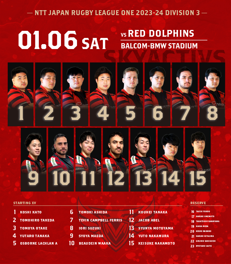 【メンバー発表】vs日野レッドドルフィンズ 画像