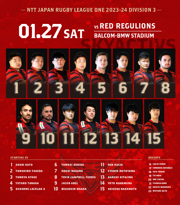 【メンバー発表】vs中国電力レッドレグリオンズ 画像