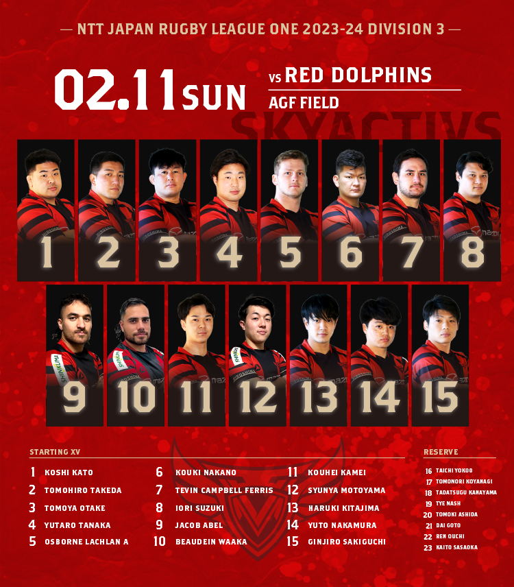 【メンバー発表】vs日野レッドドルフィンズ 画像