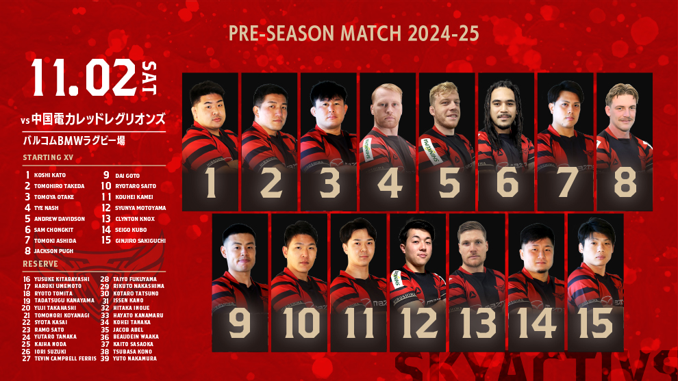 【メンバー発表】vs中国電力レッドレグリオンズ 画像
